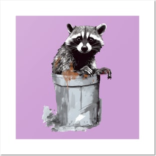 Cute Raccoon in a trash bin, trash panda Posters and Art